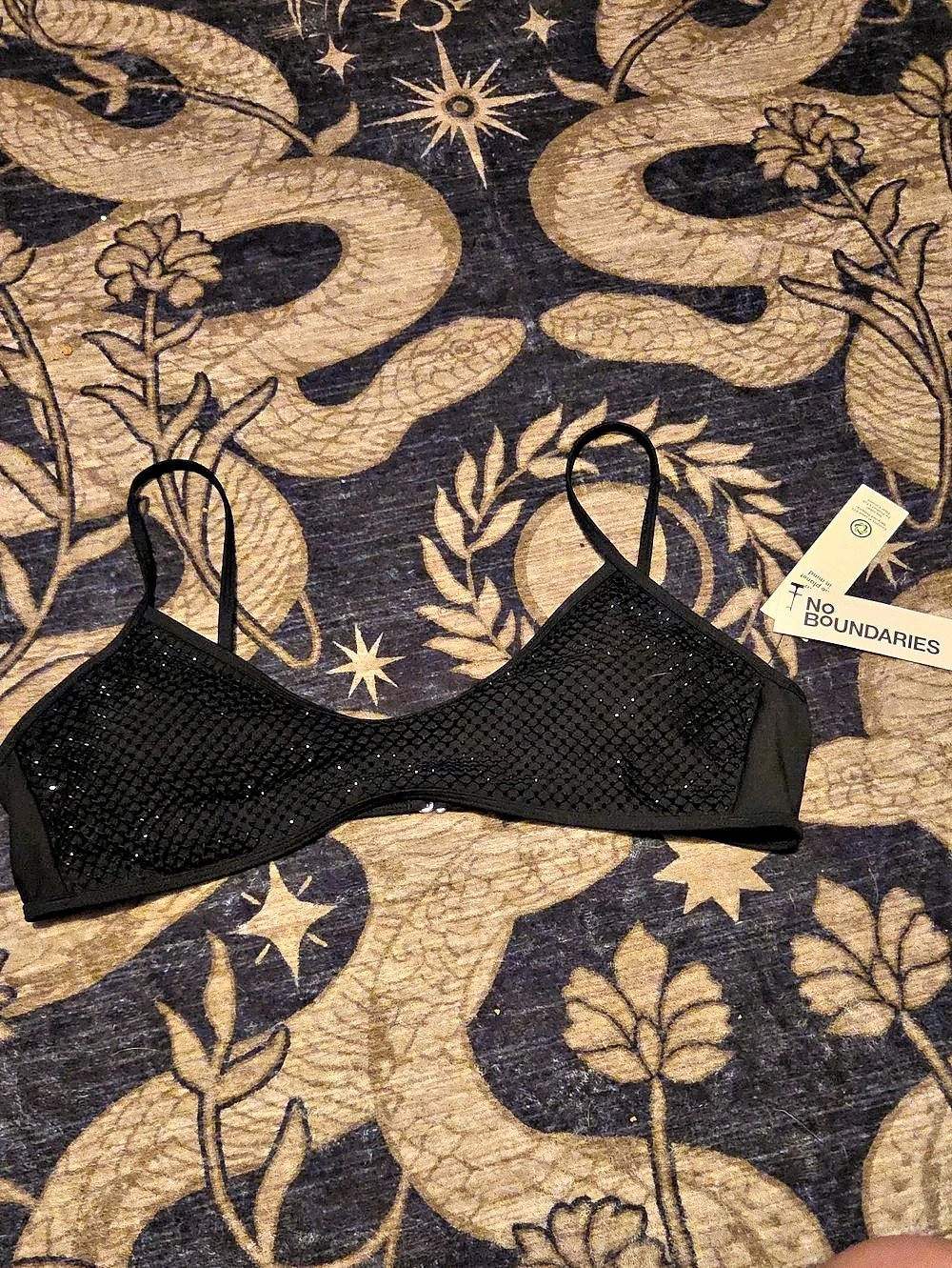 No Boundaries Bikini Top Embellished in Black NWT